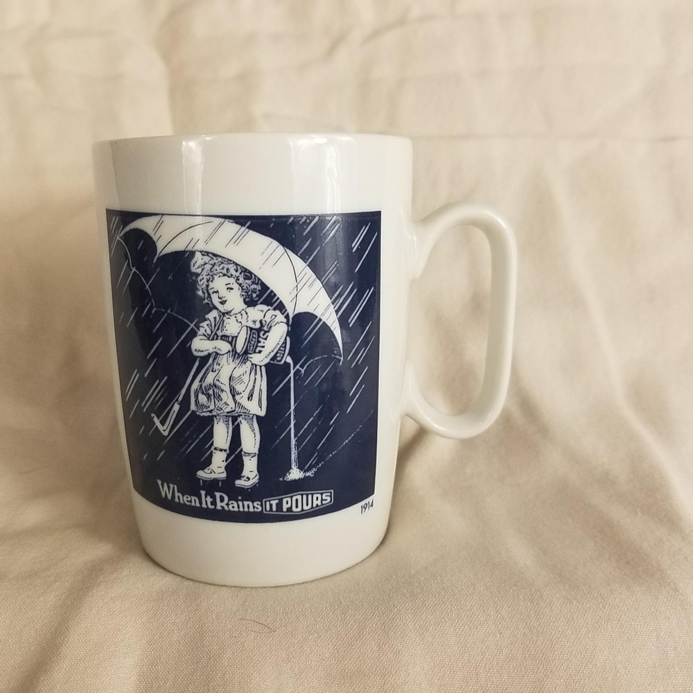 Coffee Mug Morton Salt Vintage When It Rains It Pours 1914 Umbrella Girl‎ Japan